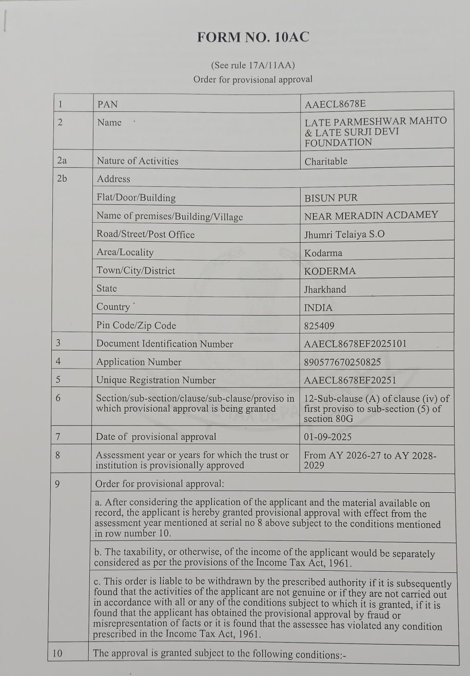 Registration Certificate